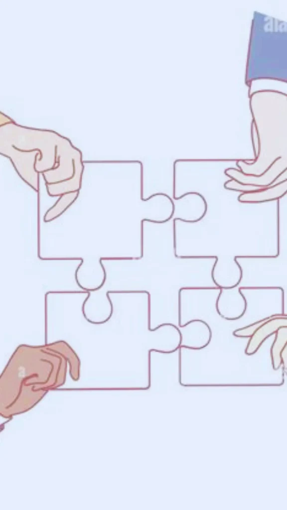 Pinterest pin titled "Select Your Core Pieces.webp". The image shows stylized hands fitting four puzzle pieces together, symbolizing the process of finding the right components. This pin acts as a helpful guide for women's fashion, illustrating how to "Select Your Core Pieces" to build a successful and cohesive Capsule Wardrobe. It highlights that just like a puzzle, choosing the right essential items is the key to creating a versatile and functional collection that fits your personal style perfectly.