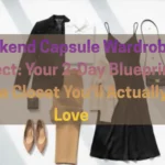 This Pinterest pin titled "Weekend Capsule Wardrobe Project Your 2-Day Blueprint for a Closet You'll Actually Love.webp" features a flat lay of minimalist women's fashion essentials, like a black blazer, white shirt, tan trousers, and a slip dress. The text reads "Weekend Capsule Wardrobe Project: Your 2-Day Blueprint for a Closet You'll Actually Love." This image guides you in curating a versatile Capsule Wardrobe, showing how to mix timeless pieces for an effortlessly chic everyday style.