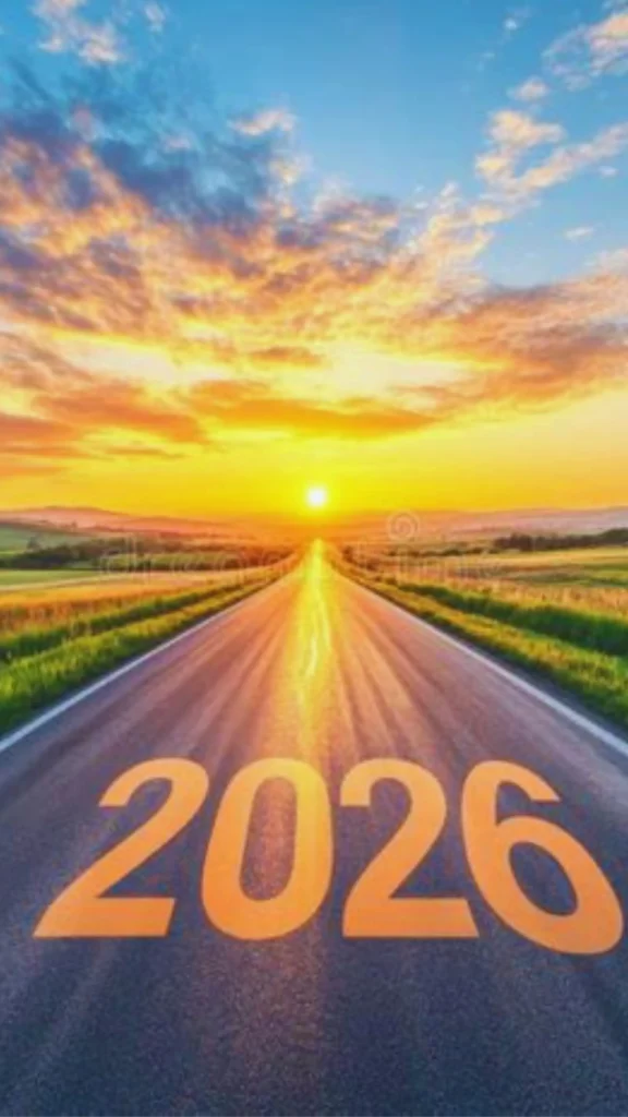 Pinterest pin titled "Why 2026 Is the Perfect Year to Start.webp". The image features a bright, inspirational sunrise over a long, open road with the year "2026" prominently displayed. This pin encourages women to embrace a fresh start this year by simplifying their style and beginning their journey toward a sustainable, curated Capsule Wardrobe. It serves as a motivating invitation to declutter and focus on intentional, long-lasting fashion choices that better suit their life and goals.